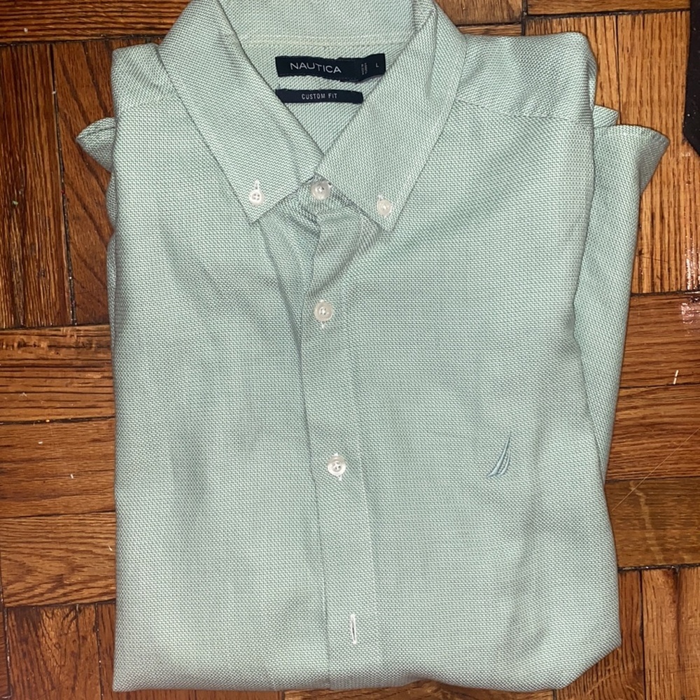 nautica green button down shirt size: L